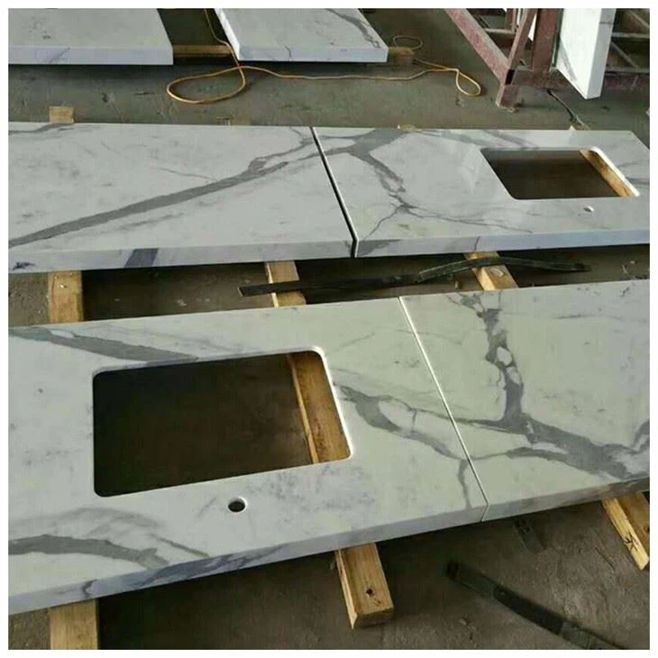 White Statuario Marble Kitchen Countertop